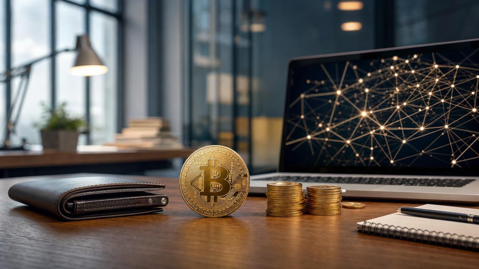 Bitcoin transaction moving through a wallet, exchange service, mempool, and confirmed block with the network fee shown at each stage